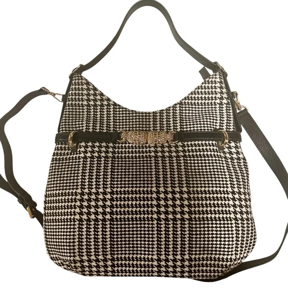 NWOT Talbots Black and Whitete Houndstooth Purse with‎ gold Accents